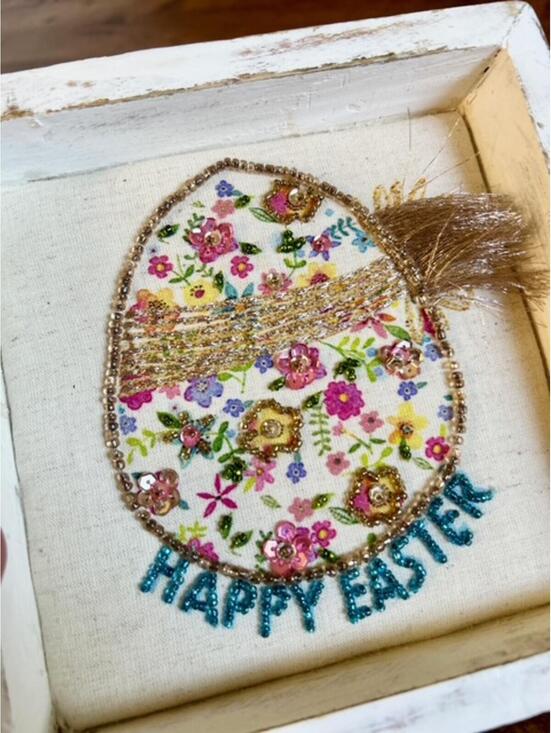 Other - Handmade Easter Decoration with Beaded Floral Egg and Happy Easter Text